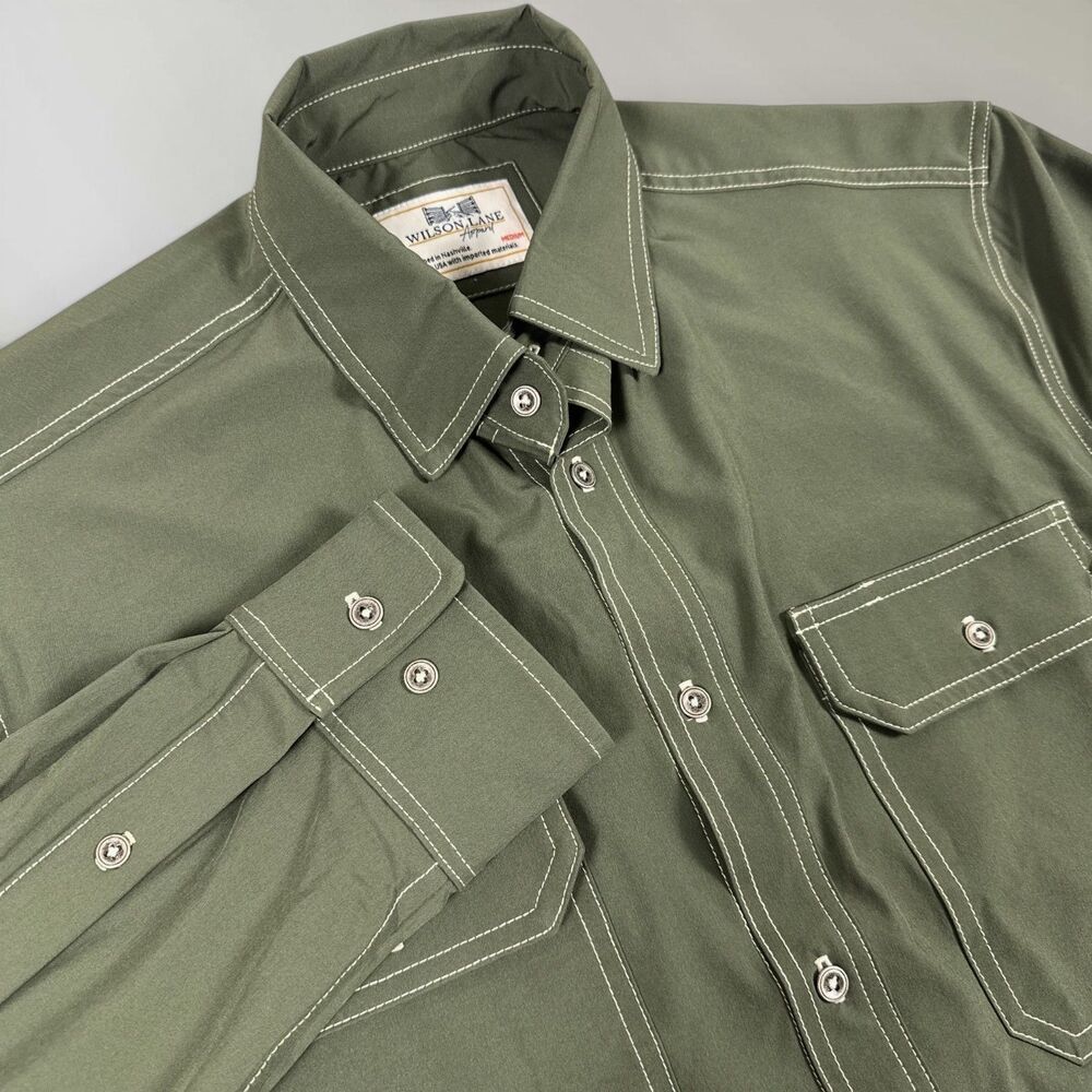 Wilson Lane Men's Nash Button Down Shirt Pine Green Western Roll Tab Size Med